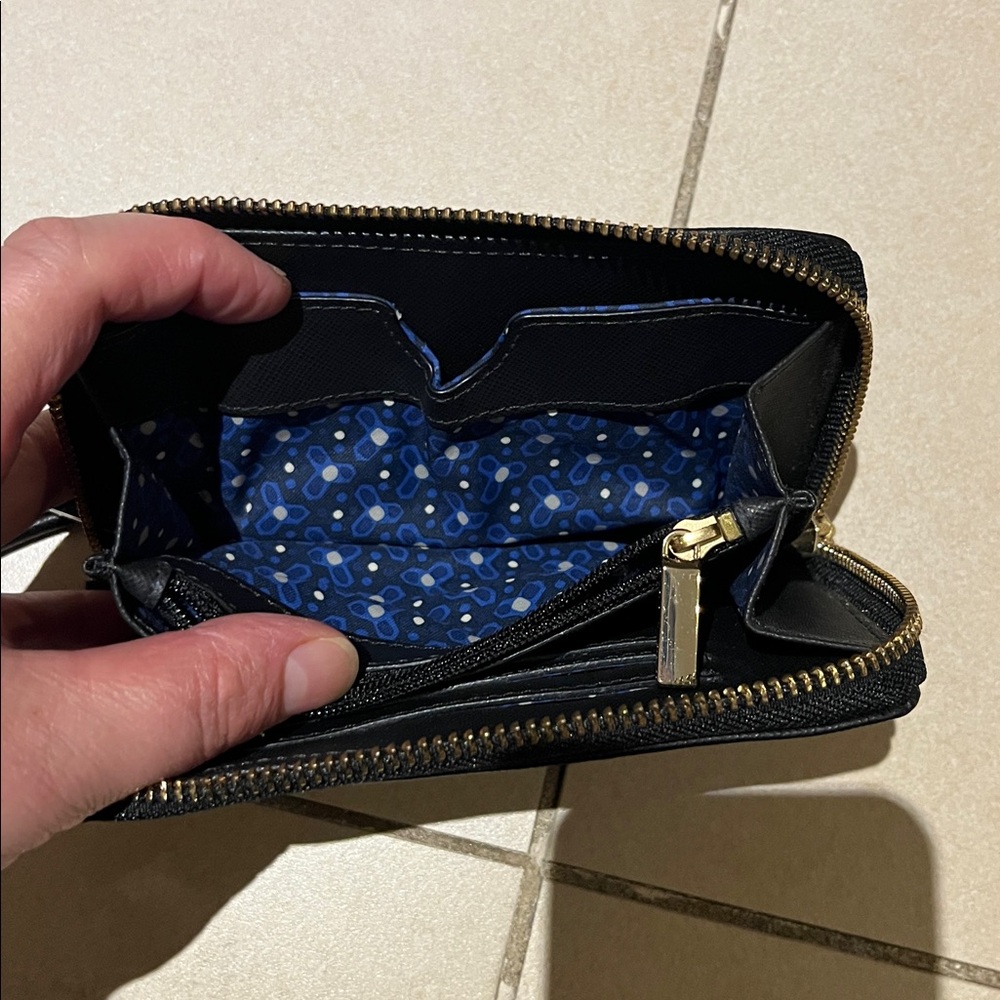 Tory Burch Black Leather Wristlet Clutch with Gold Logo - Picture 9 of 16